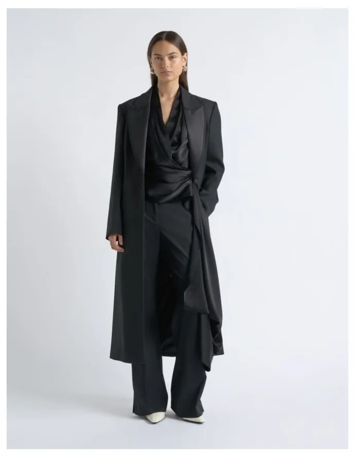 Cue Single Breasted Satin Lapel Coat