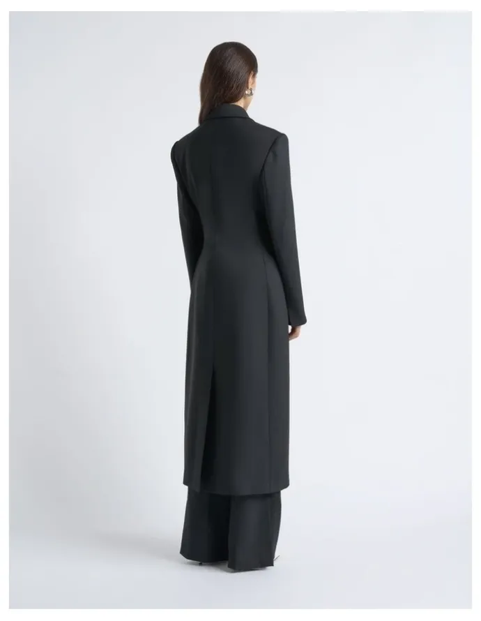 Cue Single Breasted Satin Lapel Coat