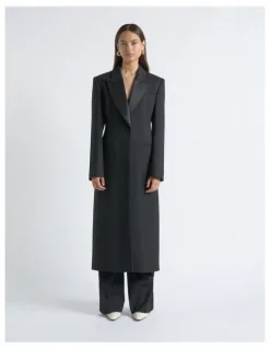 Cue Single Breasted Satin Lapel Coat