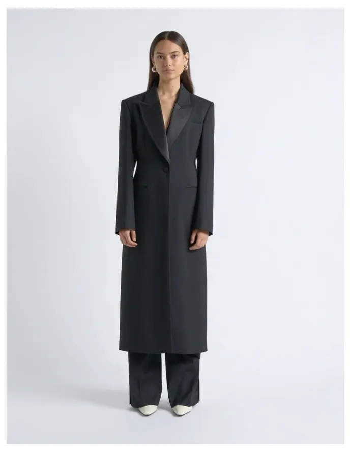Cue Single Breasted Satin Lapel Coat