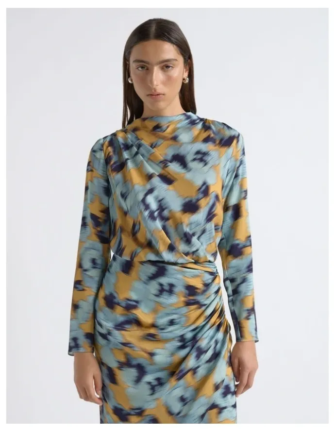 Cue Blurred Floral Drape Dress