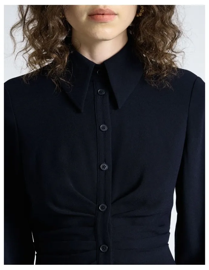 Cue Dark Ink Crepe Ruched Shirt Dress
