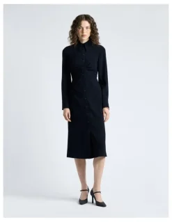 Cue Dark Ink Crepe Ruched Shirt Dress