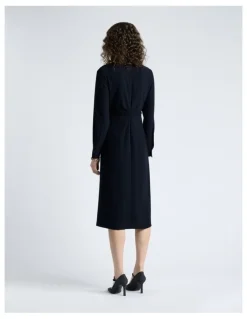 Cue Dark Ink Crepe Ruched Shirt Dress