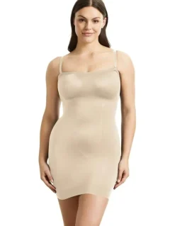 Cupid Shapewear Sleek Essentials Convertible-to-Strapless Shaper Slip in Warm Beige