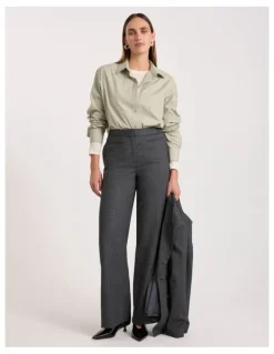David Lawrence Domini Pinstripe Wide Leg Pant in Charcoal Stripe