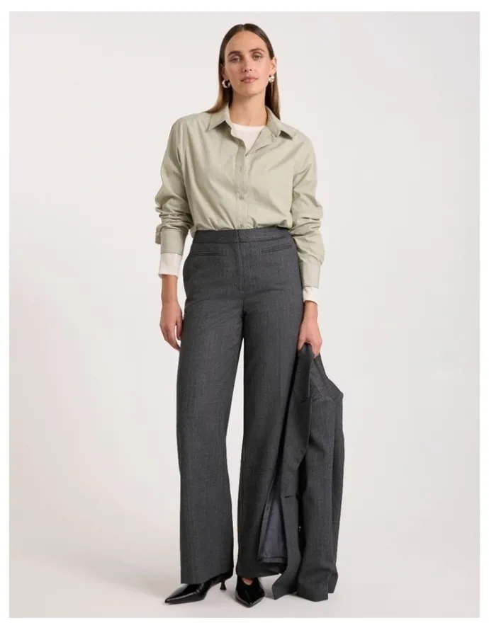 David Lawrence Domini Pinstripe Wide Leg Pant in Charcoal Stripe