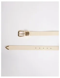 David Lawrence Essie Leather Belt in Bone/Gold
