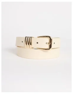 David Lawrence Essie Leather Belt in Bone/Gold