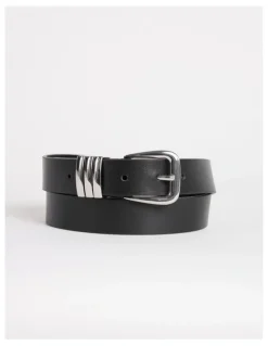 David Lawrence Essie Leather Belt in Black/Silver