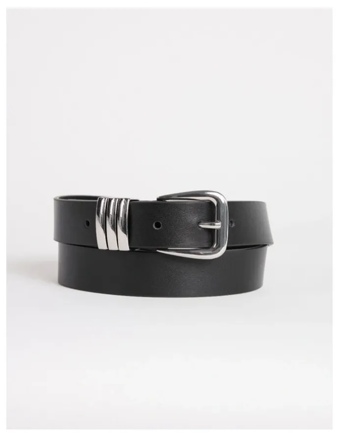 David Lawrence Essie Leather Belt in Black/Silver