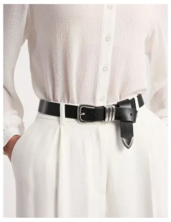 David Lawrence Essie Leather Belt in Black/Silver