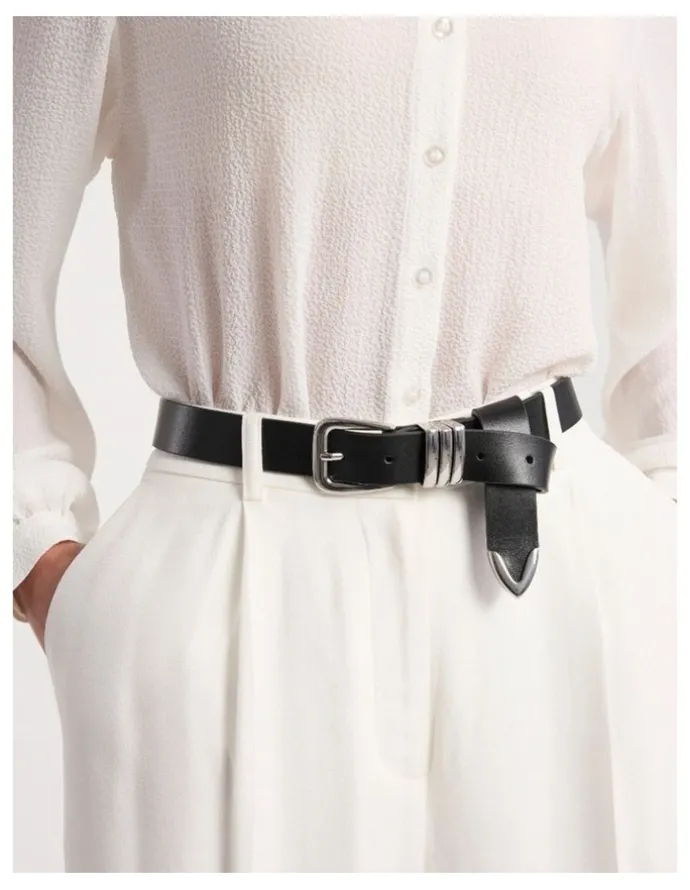 David Lawrence Essie Leather Belt in Black/Silver