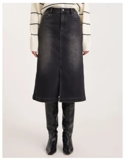 David Lawrence Hannah Denim Midi Skirt in Washed Black
