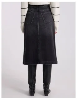 David Lawrence Hannah Denim Midi Skirt in Washed Black