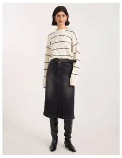 David Lawrence Hannah Denim Midi Skirt in Washed Black