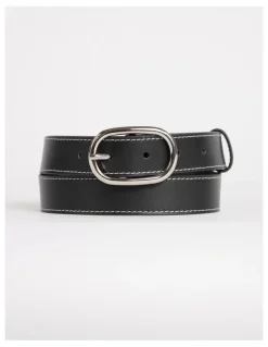 David Lawrence Jagger Leather Contrast Belt in Black/White