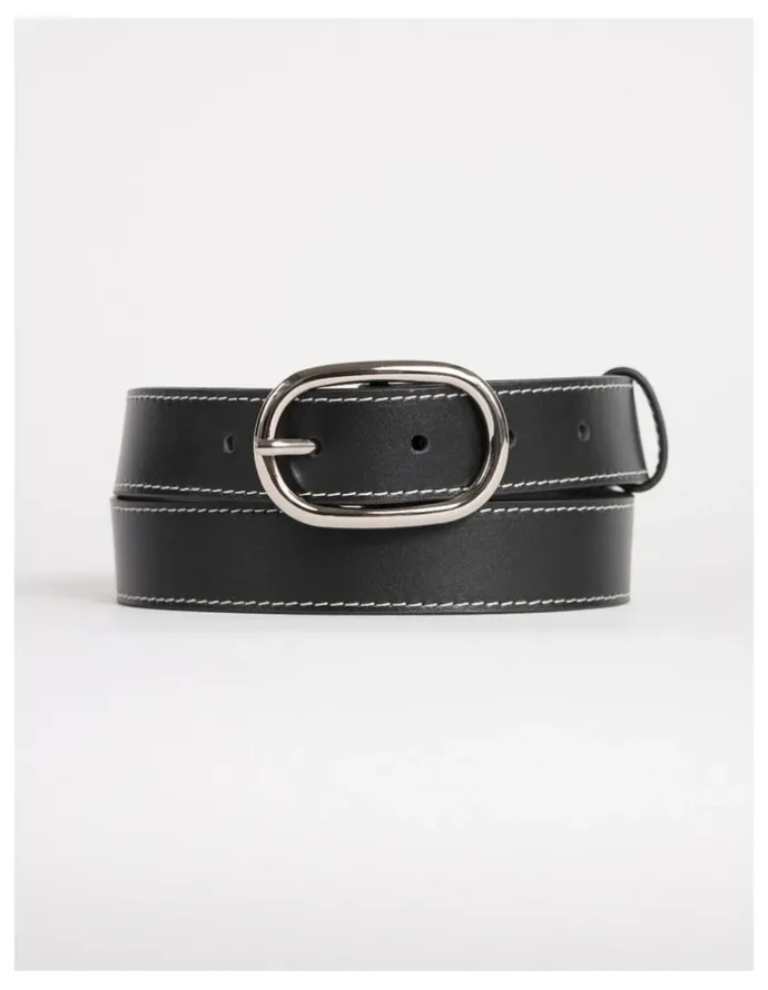 David Lawrence Jagger Leather Contrast Belt in Black/White