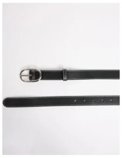 David Lawrence Jagger Leather Contrast Belt in Black/White