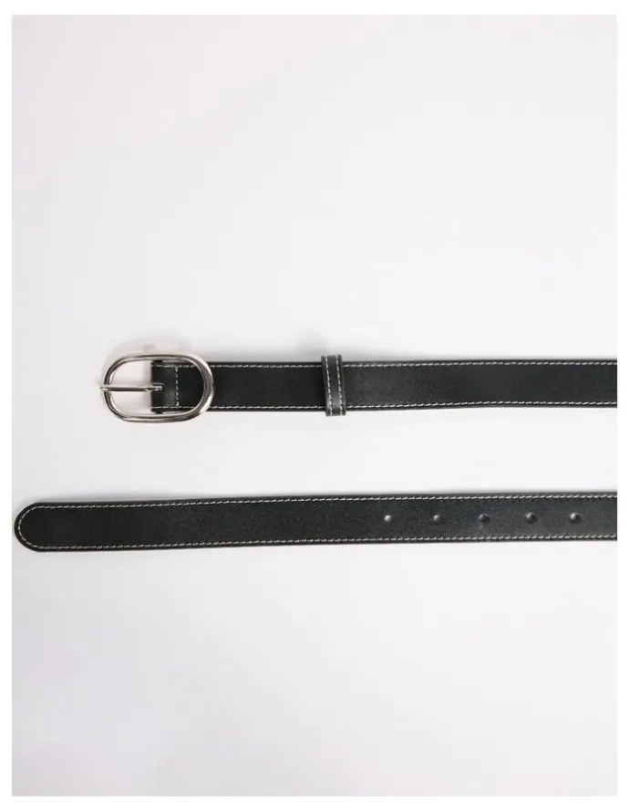 David Lawrence Jagger Leather Contrast Belt in Black/White
