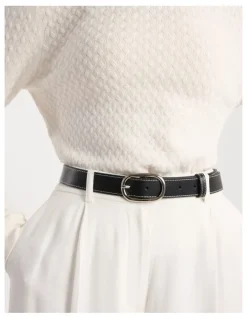 David Lawrence Jagger Leather Contrast Belt in Black/White