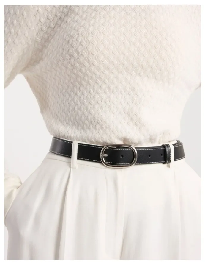 David Lawrence Jagger Leather Contrast Belt in Black/White