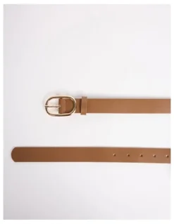 David Lawrence Kumru Leather Belt in Tan/Gold