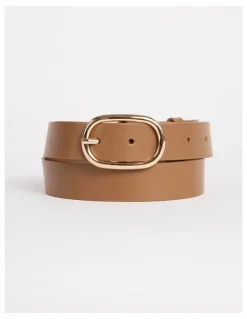 David Lawrence Kumru Leather Belt in Tan/Gold