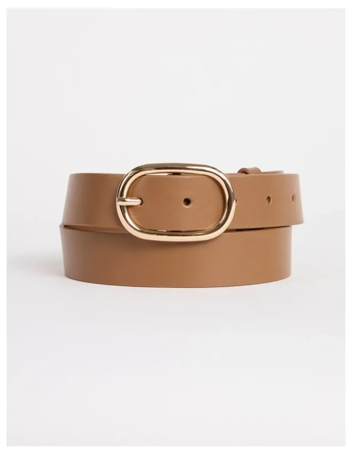 David Lawrence Kumru Leather Belt in Tan/Gold