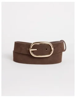 David Lawrence Kumru Leather Suede Belt in Chocolate