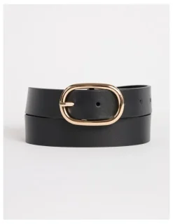 David Lawrence Kumru Leather Belt in Black/Gold