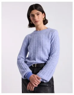 David Lawrence Magnus Cable Knit in Periwinkle Melange