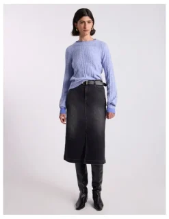 David Lawrence Magnus Cable Knit in Periwinkle Melange