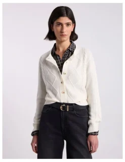 David Lawrence Natalie Cable Knit Cardigan in Ivory