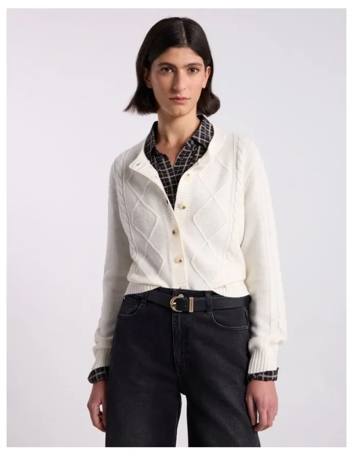 David Lawrence Natalie Cable Knit Cardigan in Ivory