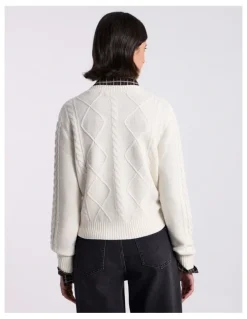 David Lawrence Natalie Cable Knit Cardigan in Ivory