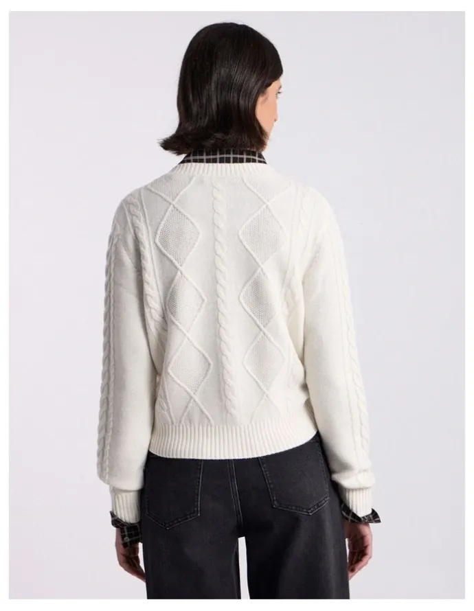 David Lawrence Natalie Cable Knit Cardigan in Ivory
