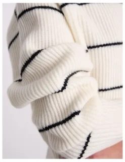 David Lawrence Nova Crop Merino Knit in Black Stripe
