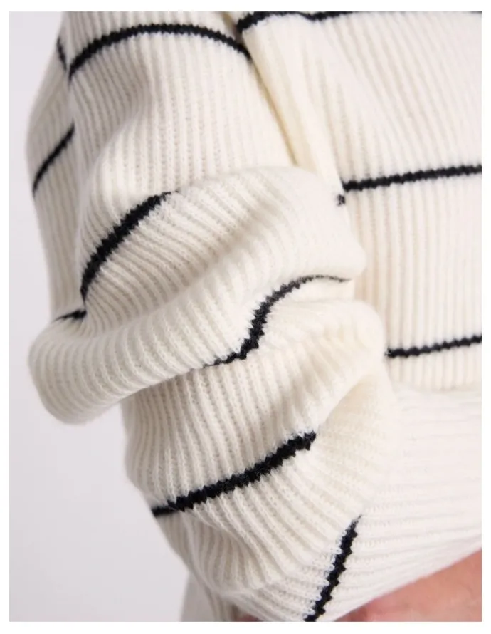 David Lawrence Nova Crop Merino Knit in Black Stripe