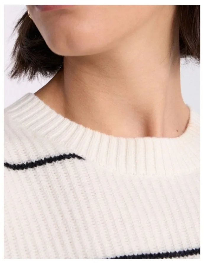 David Lawrence Nova Crop Merino Knit in Black Stripe