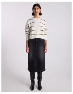 David Lawrence Nova Crop Merino Knit in Black Stripe