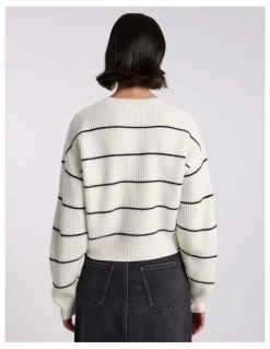 David Lawrence Nova Crop Merino Knit in Black Stripe