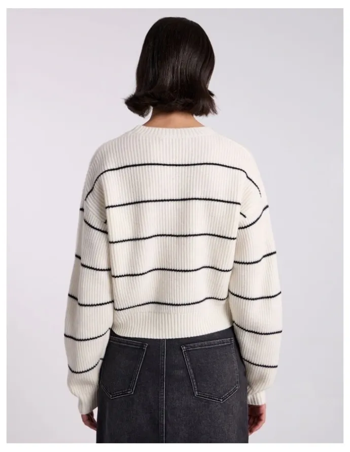 David Lawrence Nova Crop Merino Knit in Black Stripe