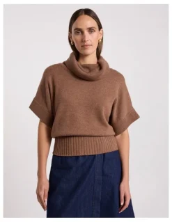David Lawrence Roll Neck Gilet in Nutmeg