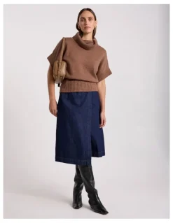 David Lawrence Roll Neck Gilet in Nutmeg