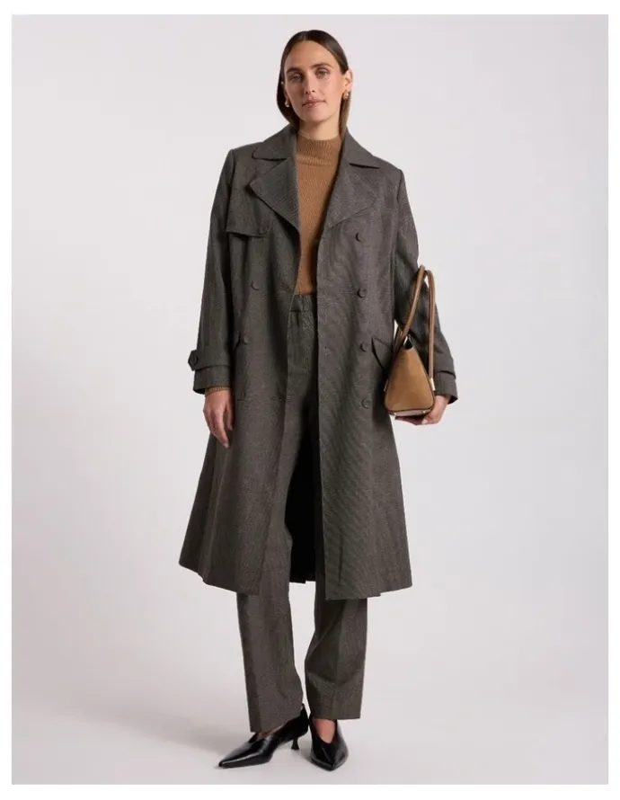 David Lawrence Tasman Trench Coat in Brown Multi