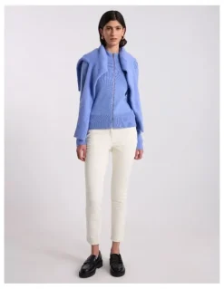 David Lawrence Zip Thru Merino Cardi in Periwinkle Melange