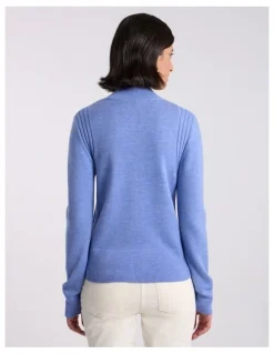 David Lawrence Zip Thru Merino Cardi in Periwinkle Melange