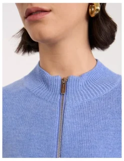 David Lawrence Zip Thru Merino Cardi in Periwinkle Melange
