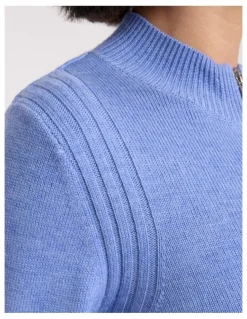 David Lawrence Zip Thru Merino Cardi in Periwinkle Melange